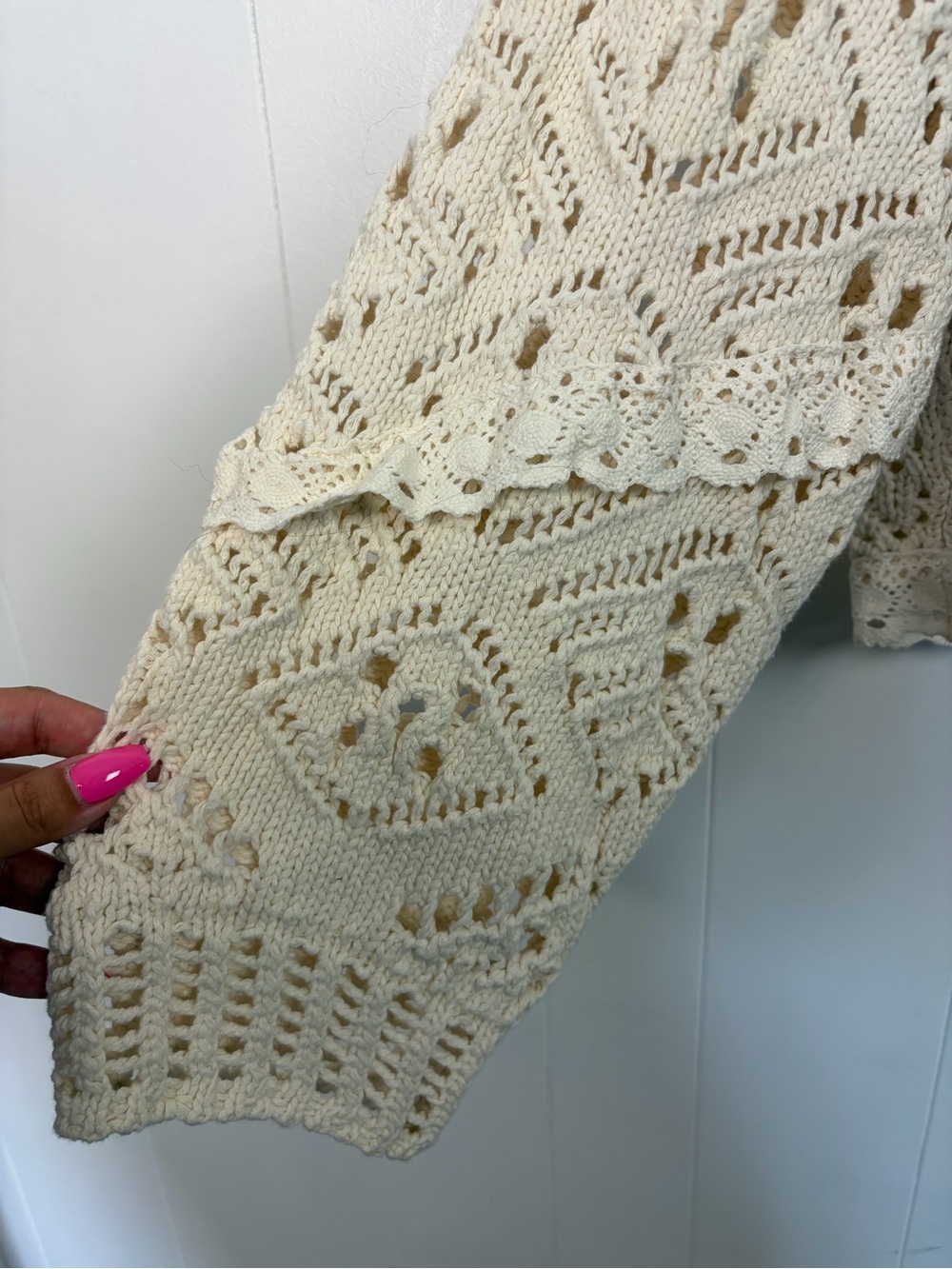 By Anthropologie Boxy Crochet Hooded Sweater Cream Size Small New Boho Festival - Picture 7 of 11